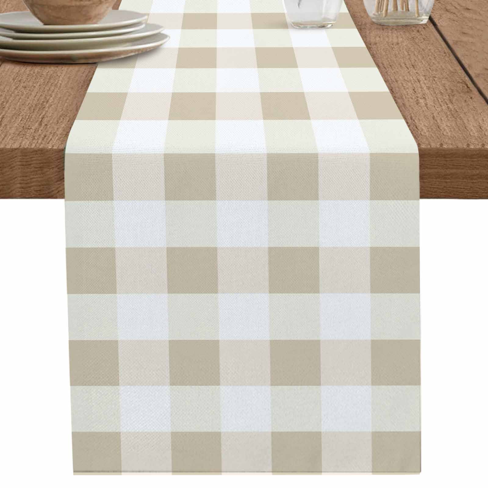 nqOlkjepod Beige Plaid Table Runner 72 Inches Long Farmhouse Dress ...
