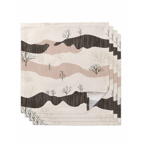 nqOlkjepod Beige Retro Landscape Cloth Napkins Set of 4 Reusable Dinner Napkins, Modern Abstract Bare Trees Cocktail Napkin Washable Table Napkins for Wedding/Holiday Party/Baby Shower 20"x20"