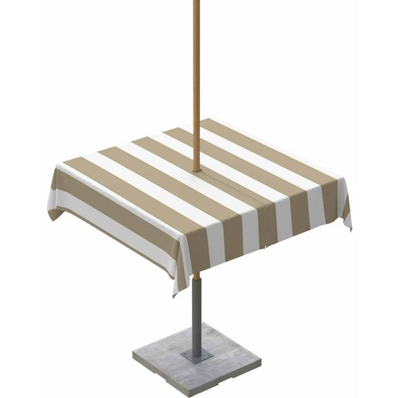 nqOlkjepod Beige Striped Outdoor Tablecloth with Umbrella Hole & Zipper, Modern Farmhouse Beige White Stripes Square Table Cover 54x54 Inch, Dining Waterproof Table Cloth Protector for Patio/Party
