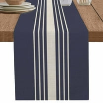 nqOlkjepod Beige Striped Table Runner 48 Inches Long Farmhouse Dress Scarves, Midnight Blue Geometric Simple Retro Dining Tablerunner for Coffee Table/Kitchen Island/Party Décor, 13" x 48"