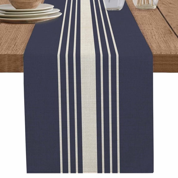 nqOlkjepod Beige Striped Table Runner 48 Inches Long Farmhouse Dress Scarves, Midnight Blue Geometric Simple Retro Dining Tablerunner for Coffee Table/Kitchen Island/Party Décor, 13" x 48"