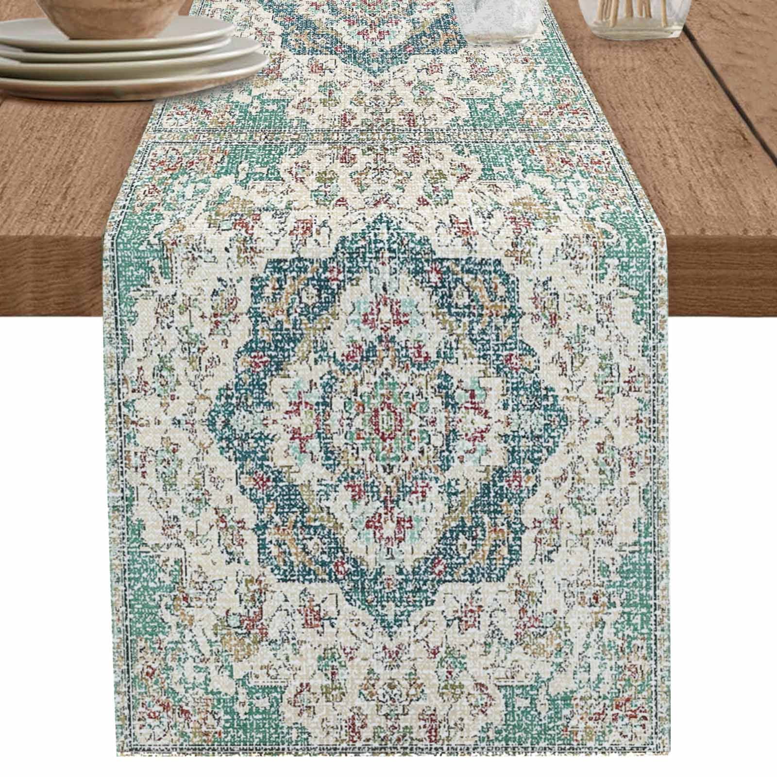 nqOlkjepod Beige Teal Boho Table Runner 70 Inches Long Farmhouse Dress ...