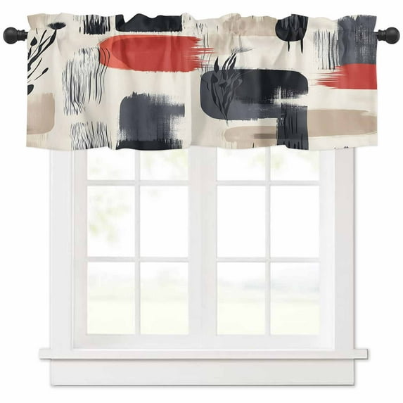 nqOlkjepod Black Abstract Farmhouse Short Window Curtain Valances, Geometric Grey Oil Painting Art Rod Pocket Kitchen Valances for Living Room Bedroom Bathroom Cafe, 1 Panel - 60" x 18"
