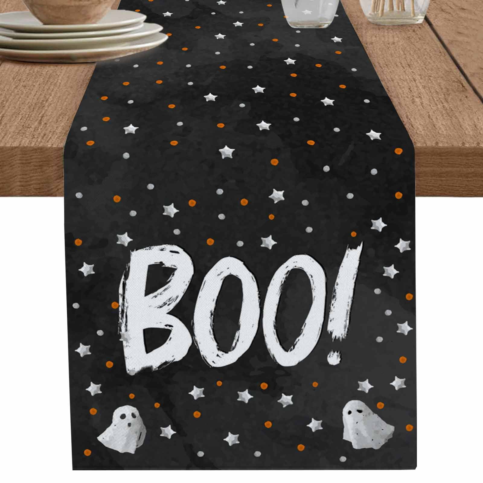 nqOlkjepod Black BOO Halloween Table Runner 120 Inches Long Farmhouse ...
