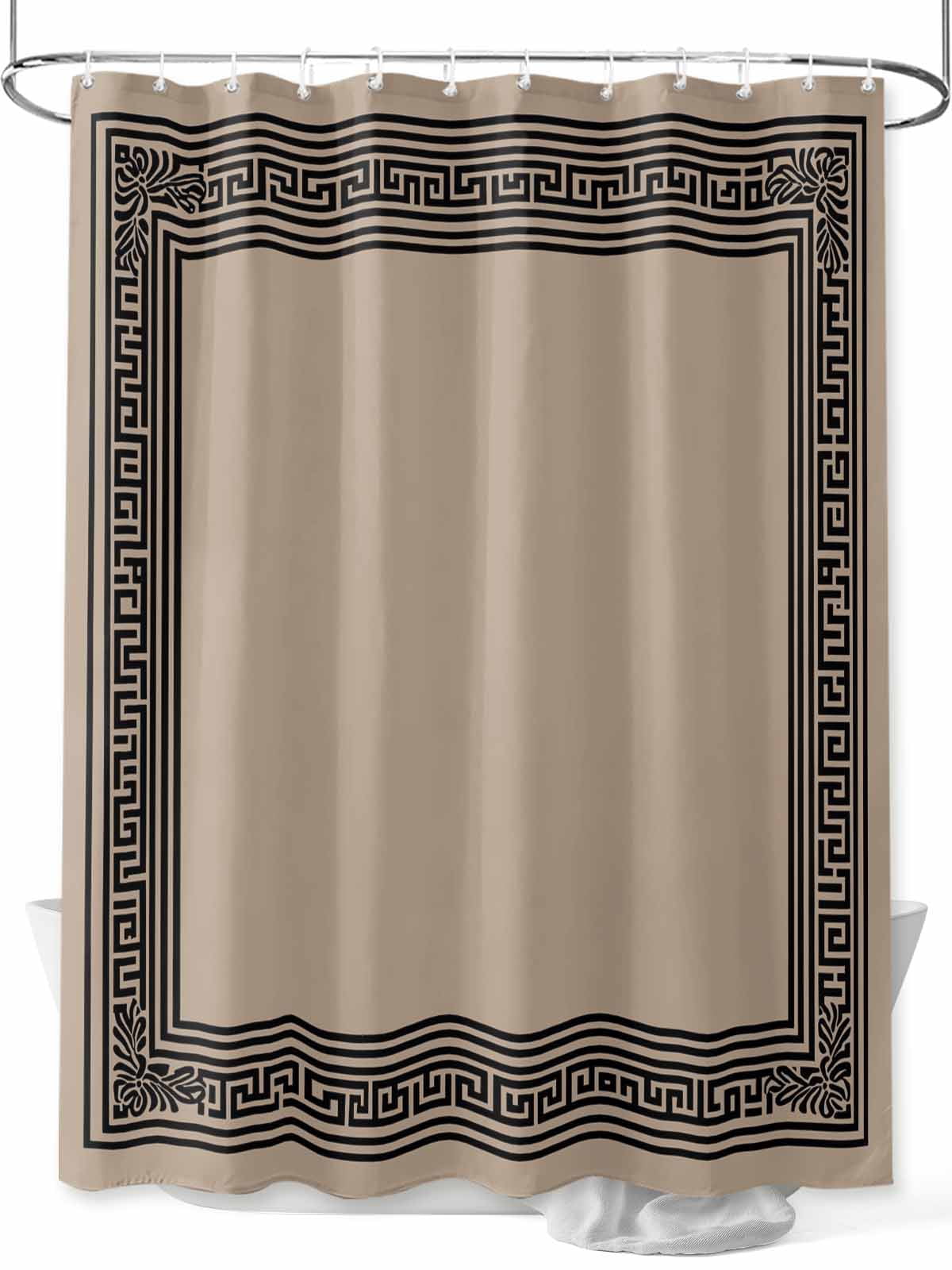 nqOlkjepod Black Brown Greek Key Shower Curtain, Waterproof Shower Curtains for Bathroom, Geometric Greece Ancient Farmhouse Geo Washable Fabric Bathtub Curtain Set Bath Decor with 12 Hooks 48"x72"