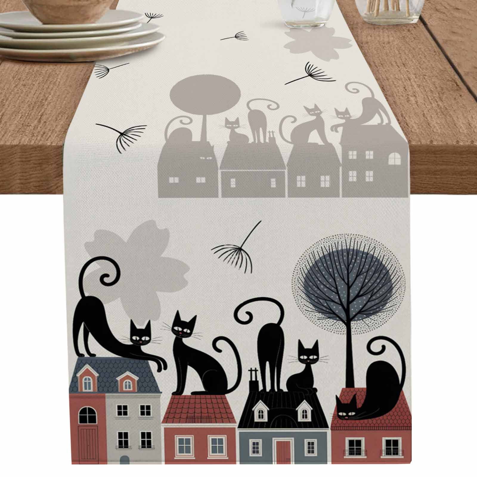 nqOlkjepod Black Cat Table Runner 36 Inches Long Farmhouse Dress ...
