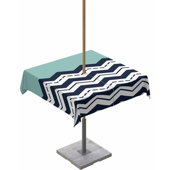 nqOlkjepod Black Chevron Outdoor Tablecloth with Umbrella Hole & Zipper, Geometric Turquoise Wavy Striped White Square Table Cover 54x54 Inch, Dining Waterproof Table Cloth Protector for Patio/Party
