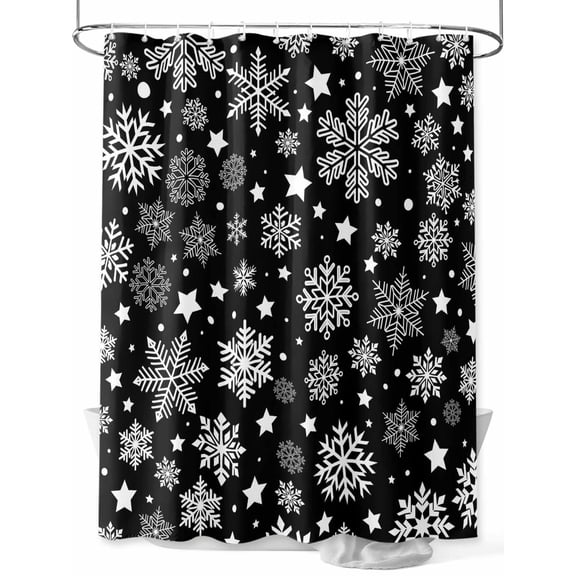 nqOlkjepod Black Christmas Snowflakes Shower Curtain, Waterproof Shower Curtains for Bathroom, Xmas Winter Modern Washable Fabric Bathtub Curtain Set Bath Decor with 12 Hooks Extra Long 72"x96"