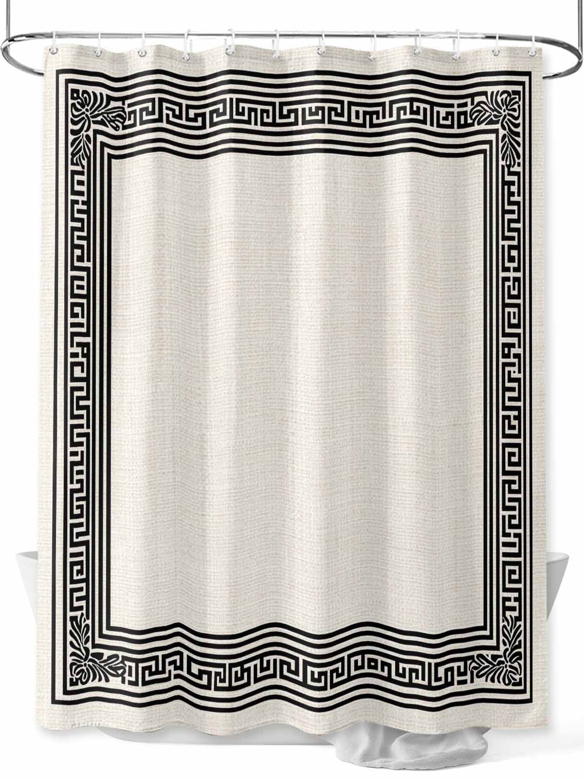 nqOlkjepod Black Cream Greek Key Shower Curtain, Waterproof Shower Curtains for Bathroom, Geometric Greece Ancient Rustic Washable Fabric Bathtub Curtain Set Bath Decor with 12 Hooks 72"x78"