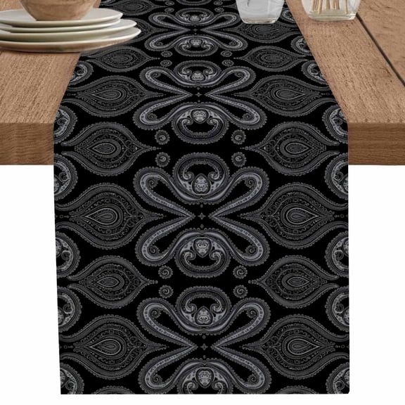 nqOlkjepod Black Geometric Table Runner 36 Inches Long Farmhouse Dress Scarves, Modern Abstract Flower Dining Tablerunner for Coffee Table/Kitchen Island/Party Décor, Small 13" x 36"