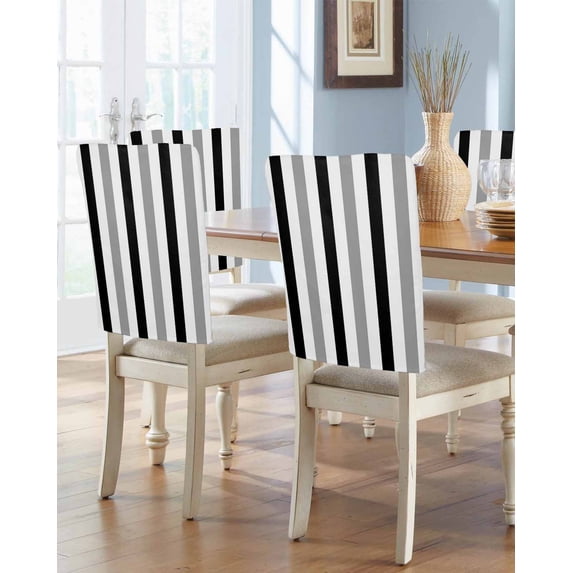 nqOlkjepod Black Gray Striped Chair Covers Set of 8, Decorative Chair Back Cover, Farmhouse Stripe Art Dining Room Chair Slipcovers Removable Chair Protectors Covers for Party Banquet