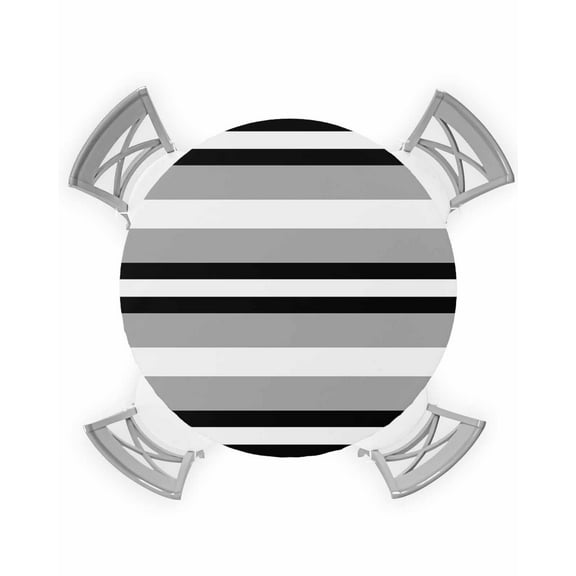 nqOlkjepod Black Gray Striped Round Tablecloth, Fitted Table Cover with Elastic for 36"-44" Round Tables, Contemporary Minimalist Lines Art Table Cloth Outdoor Dinning Party Waterproof Tablecloths