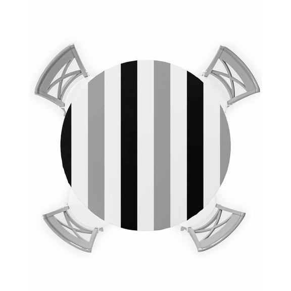 nqOlkjepod Black Gray Striped Round Tablecloth, Fitted Table Cover with Elastic for 55"-60" Round Tables, Farmhouse Stripe Art Table Cloth Outdoor Indoor Dinning Party Waterproof Tablecloths