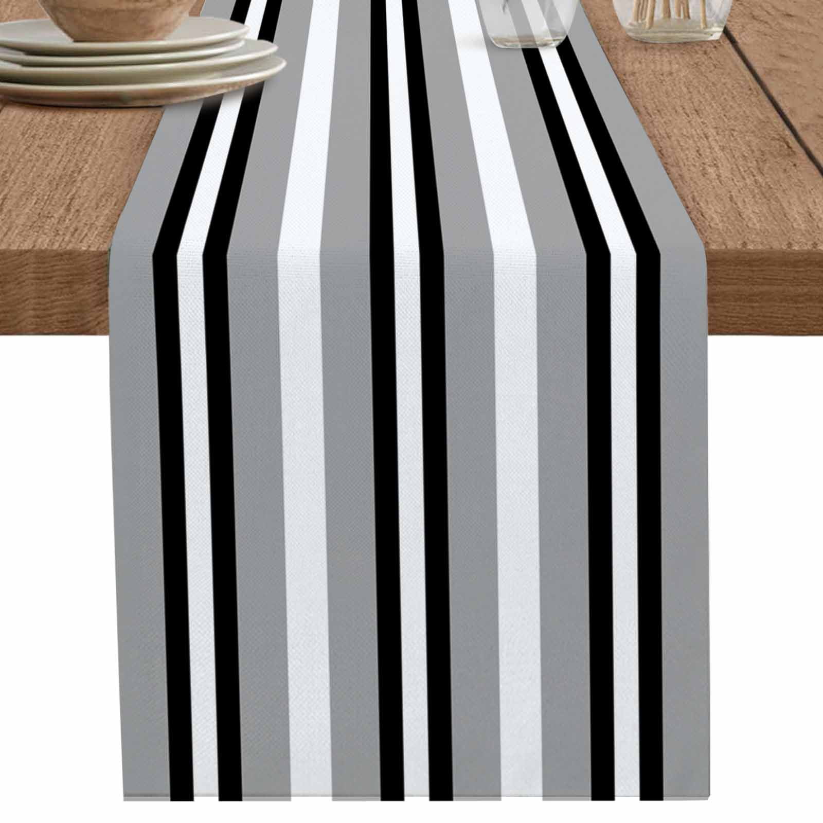 nqOlkjepod Black Gray Striped Table Runner 72 Inches Long Farmhouse ...
