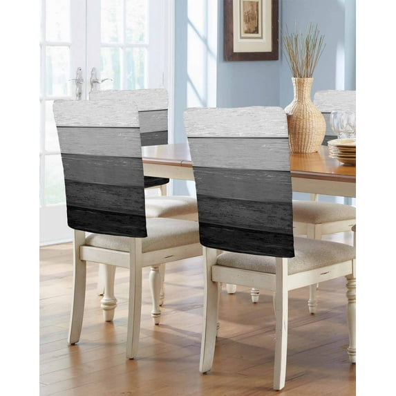 nqOlkjepod Black Grey Ombre Chair Covers Set of 6, Decorative Chair Back Cover, Farmhouse Vintage Wooden Striped Dining Room Chair Slipcovers Removable Chair Protectors Covers for Party Banquet
