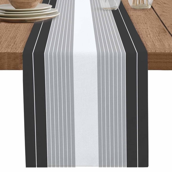 nqOlkjepod Black Grey Stripe Table Runner 72 Inches Long Farmhouse Dress Scarves, Modern Art Horizontal Striped Dining Tablerunner for Coffee Table/Kitchen Island/Party Décor, 16" x 72"