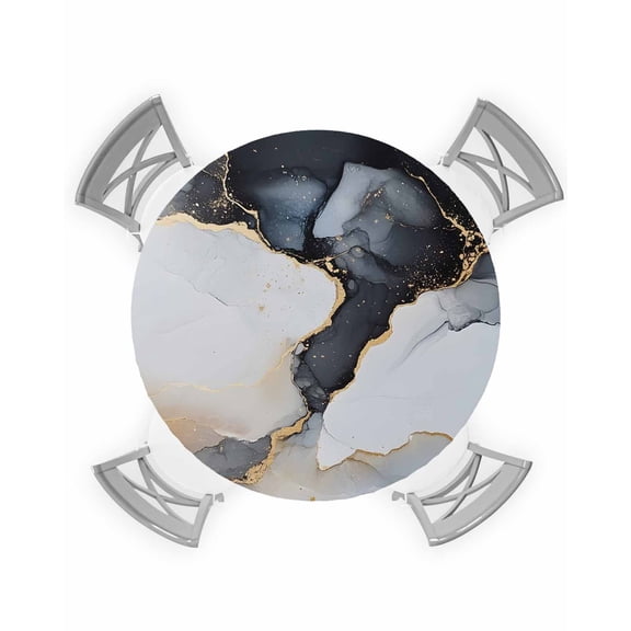 nqOlkjepod Black Marble Round Tablecloth, Fitted Table Cover with Elastic for 36"-44" Round Tables, Modern Ink Painting Abstract Aesthetics Table Cloth Outdoor Dinning Party Waterproof Tablecloths