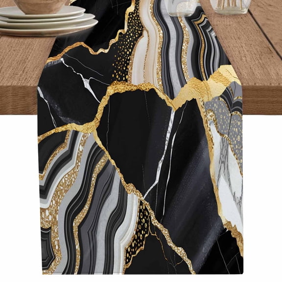 nqOlkjepod Black Marble Table Runner 70 Inches Long Farmhouse Dress Scarves, Grey Gold Texture Vintage Farmhouse Art Dining Tablerunner for Coffee Table/Kitchen Island/Party Décor, 13" x 70"