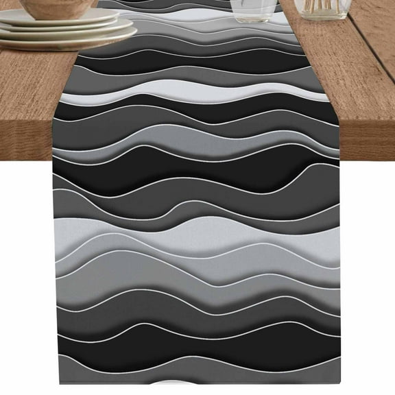 nqOlkjepod Black Stripes Table Runner 72 Inches Long Farmhouse Dress Scarves, Modern Simple Greyish Gradient Lines Dining Tablerunner for Coffee Table/Kitchen Island/Party Décor, 13" x 72"