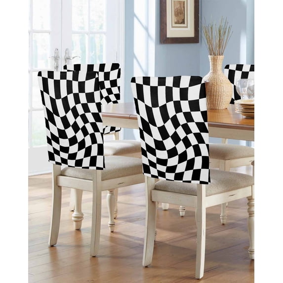 nqOlkjepod Black and White Checkered Chair Covers Set of 6, Decorative Chair Back Cover, Modern Irregular Geometric Dining Room Chair Slipcovers Removable Chair Protectors Covers for Party Banquet