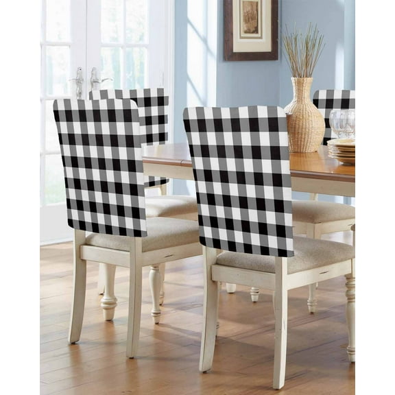 nqOlkjepod Black and White Checkered Chair Covers Set of 8, Decorative Chair Back Cover, Farmhouse Buffalo Plaid Dining Room Chair Slipcovers Removable Chair Protectors Covers for Party Banquet