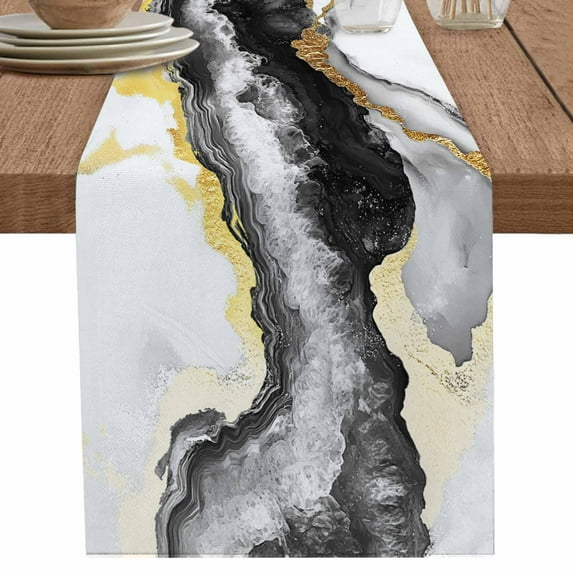 nqOlkjepod Black White Marble Table Runner 72 Inches Long Farmhouse Dress Scarves, Modern Art Abstract Marble Crack Dining Tablerunner for Coffee Table/Kitchen Island/Party Décor, 18" x 72"