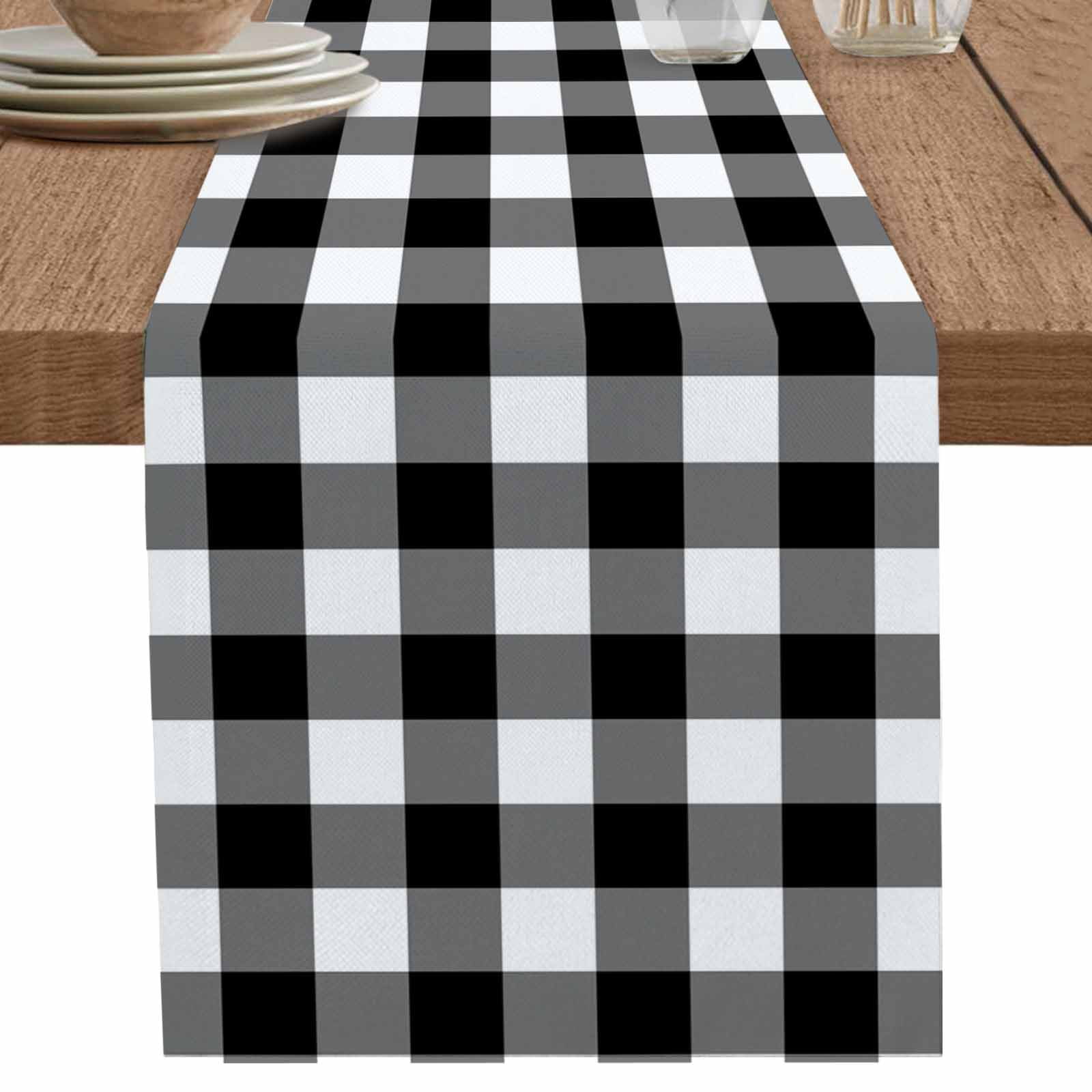 nqOlkjepod Black White Plaid Table Runner 70 Inches Long Farmhouse Dress Scarves, Gradient Geometric Buffalo Checkered Dining Tablerunner for Coffee Table/Kitchen Island/Party Décor, 13" x 70"