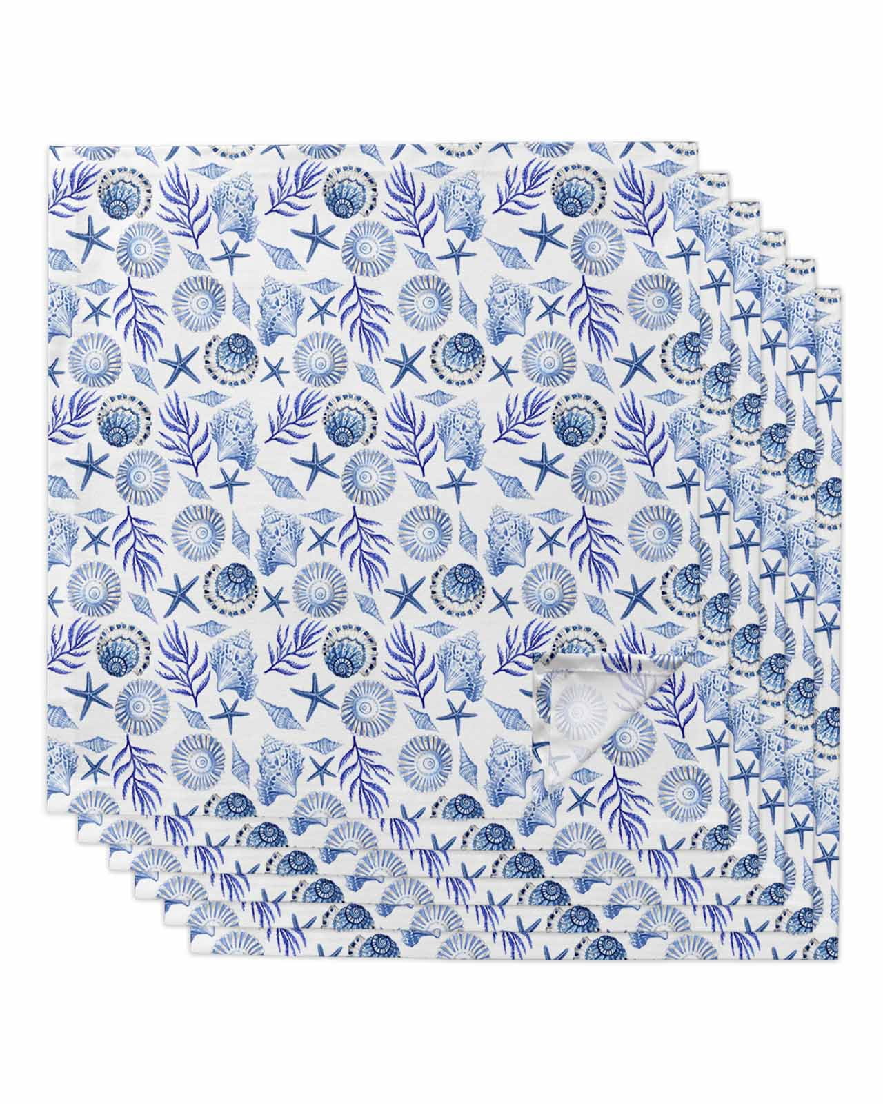 nqOlkjepod Blue Beach Conch Cloth Napkins Set of 6 Reusable Dinner ...