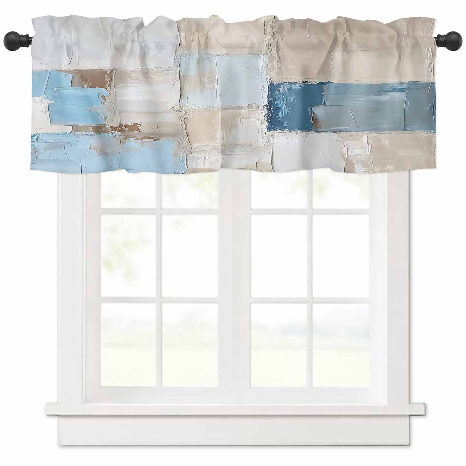 nqOlkjepod Blue Beige Abstract Farmhouse Short Window Curtain Valances ...