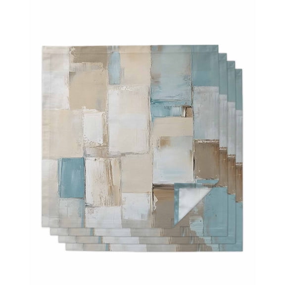 nqOlkjepod Blue Beige Cloth Napkins Set of 4 Reusable Dinner Napkins, Modern Abstract Color Blocks Cocktail Napkin Washable Table Napkins for Wedding/Holiday Party/Baby Shower 20"x20"