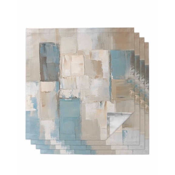 nqOlkjepod Blue Beige Color Blocks Cloth Napkins Set of 4 Reusable Dinner Napkins, Abstract Oil Painting Art Cocktail Napkin Washable Table Napkins for Wedding/Holiday Party/Baby Shower 20"x20"