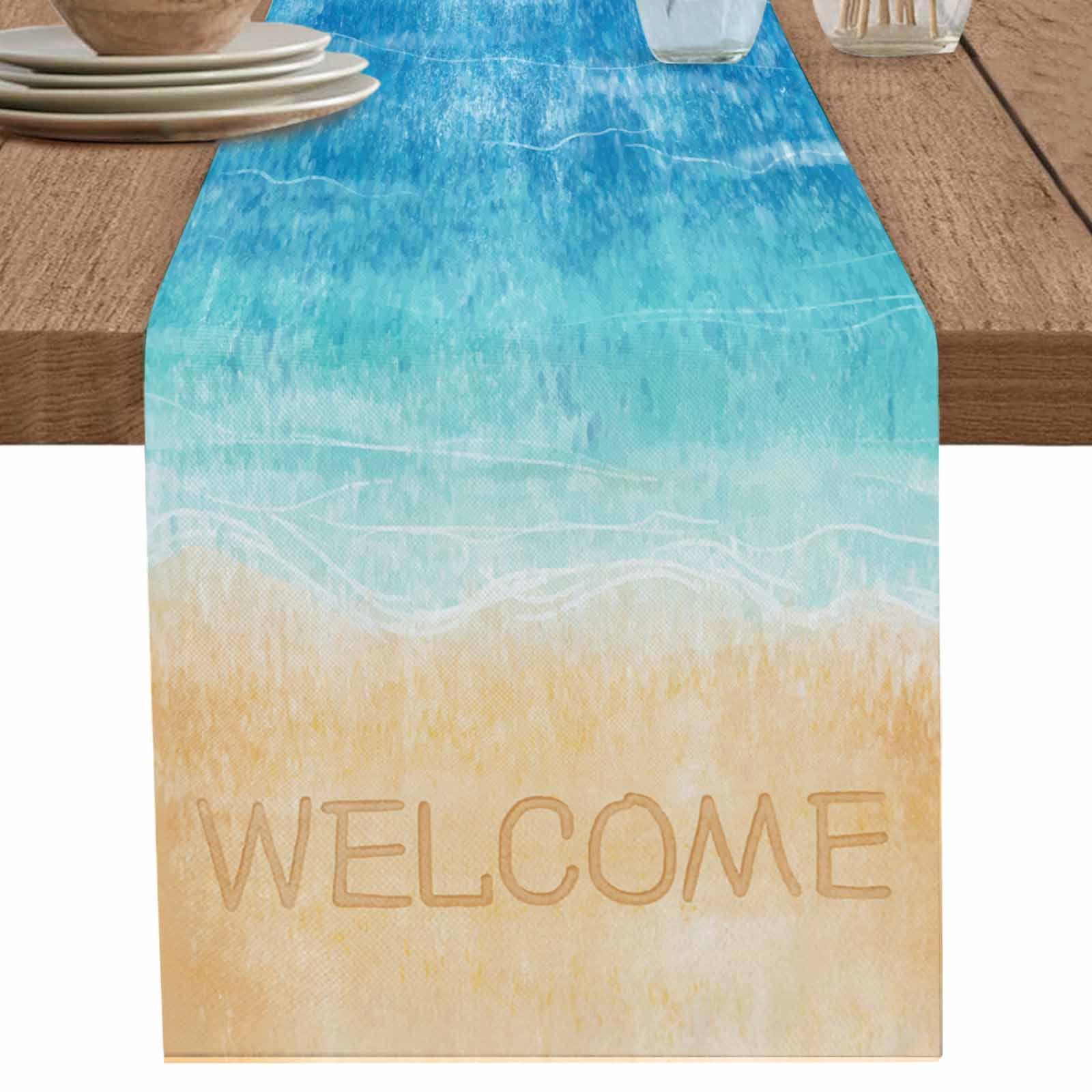 nqOlkjepod Blue Beige Ombre Table Runner 70 Inches Long Farmhouse Dress ...