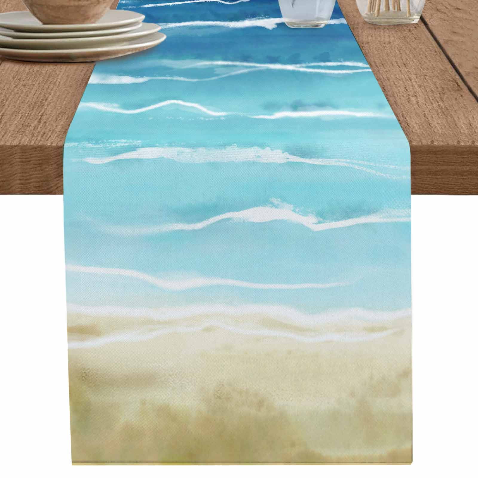 nqOlkjepod Blue Beige Ombre Table Runner 72 Inches Long Farmhouse Dress ...
