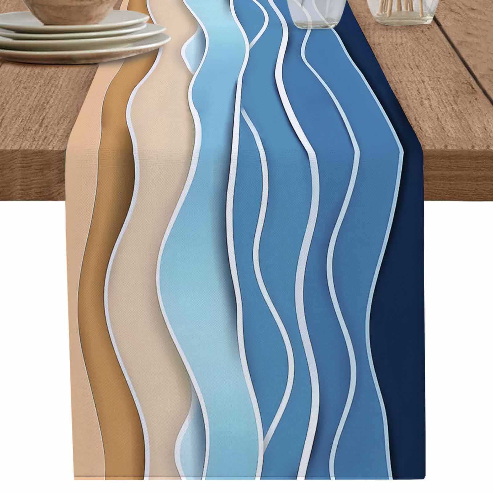 nqOlkjepod Blue Beige Ombre Table Runner 90 Inches Long Farmhouse Dress ...