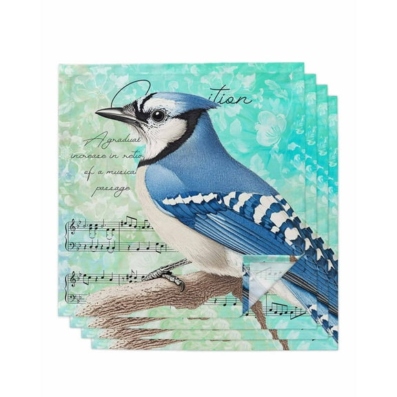 nqOlkjepod Blue Bird Cloth Napkins Set of 4 Reusable Dinner Napkins, Music Farmhouse Animals Country Cocktail Napkin Washable Table Napkins for Wedding/Holiday Party/Baby Shower 20"x20"