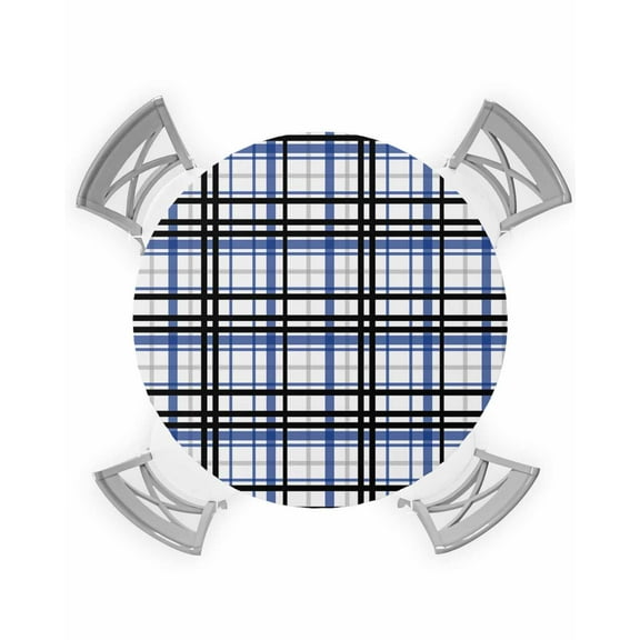 nqOlkjepod Blue Black Plaid Round Tablecloth, Fitted Table Cover with Elastic for 36"-44" Round Tables, Farmhouse Blue Black Checkered Table Cloth Outdoor Indoor Dinning Party Waterproof Tablecloths