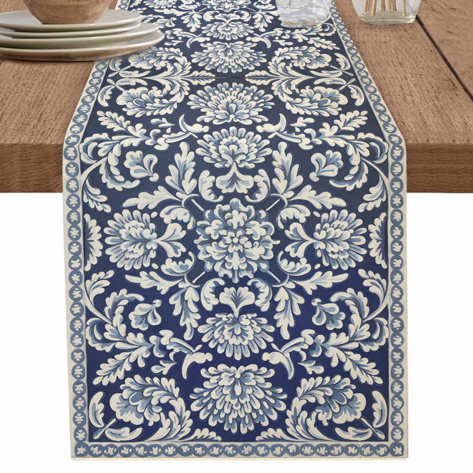 nqOlkjepod Blue Boho Flower Table Runner 72 Inches Long Farmhouse Dress ...