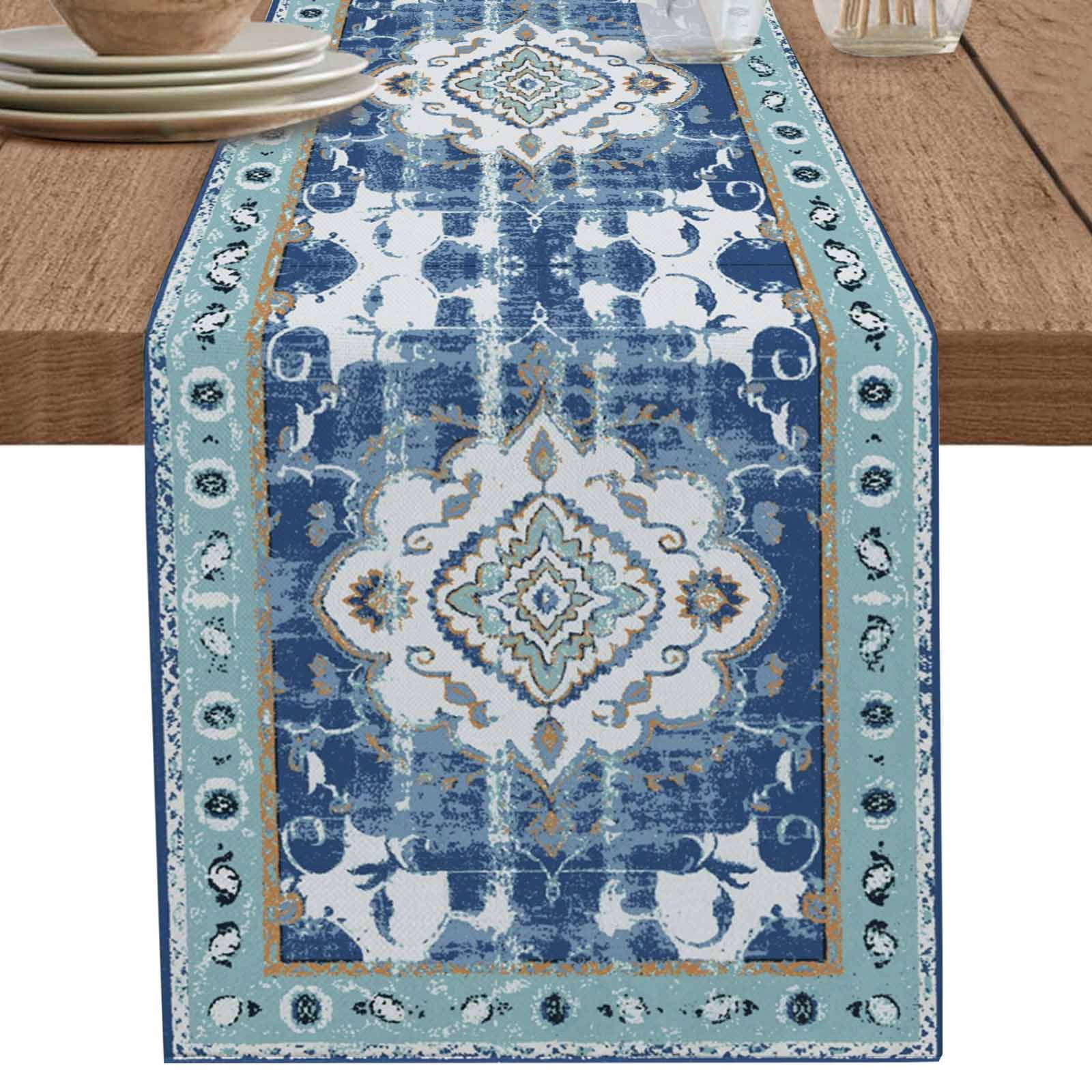 nqOlkjepod Blue Boho Table Runner 120 Inches Long Farmhouse Dress ...