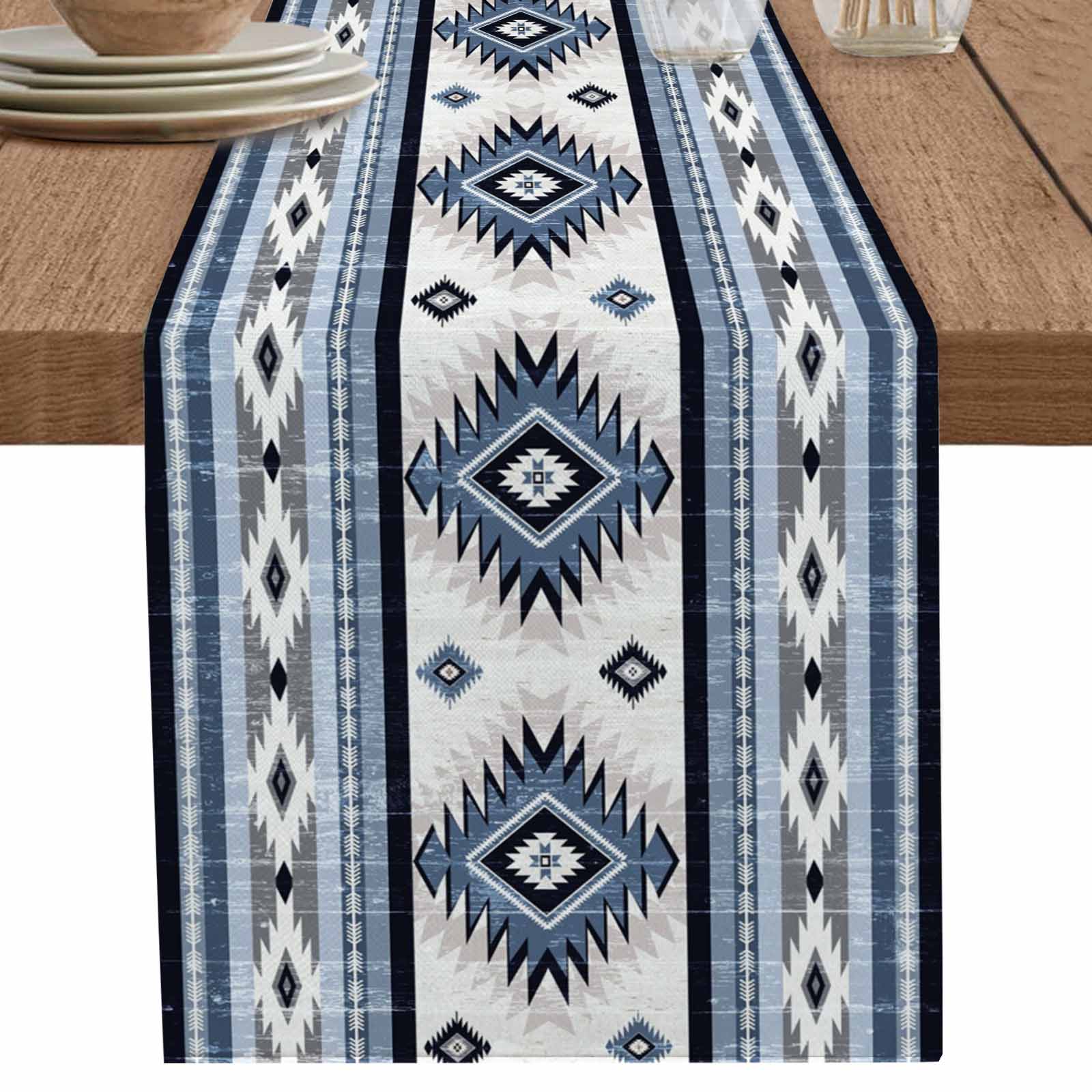 nqOlkjepod Blue Boho Table Runner 120 Inches Long Farmhouse Dress ...