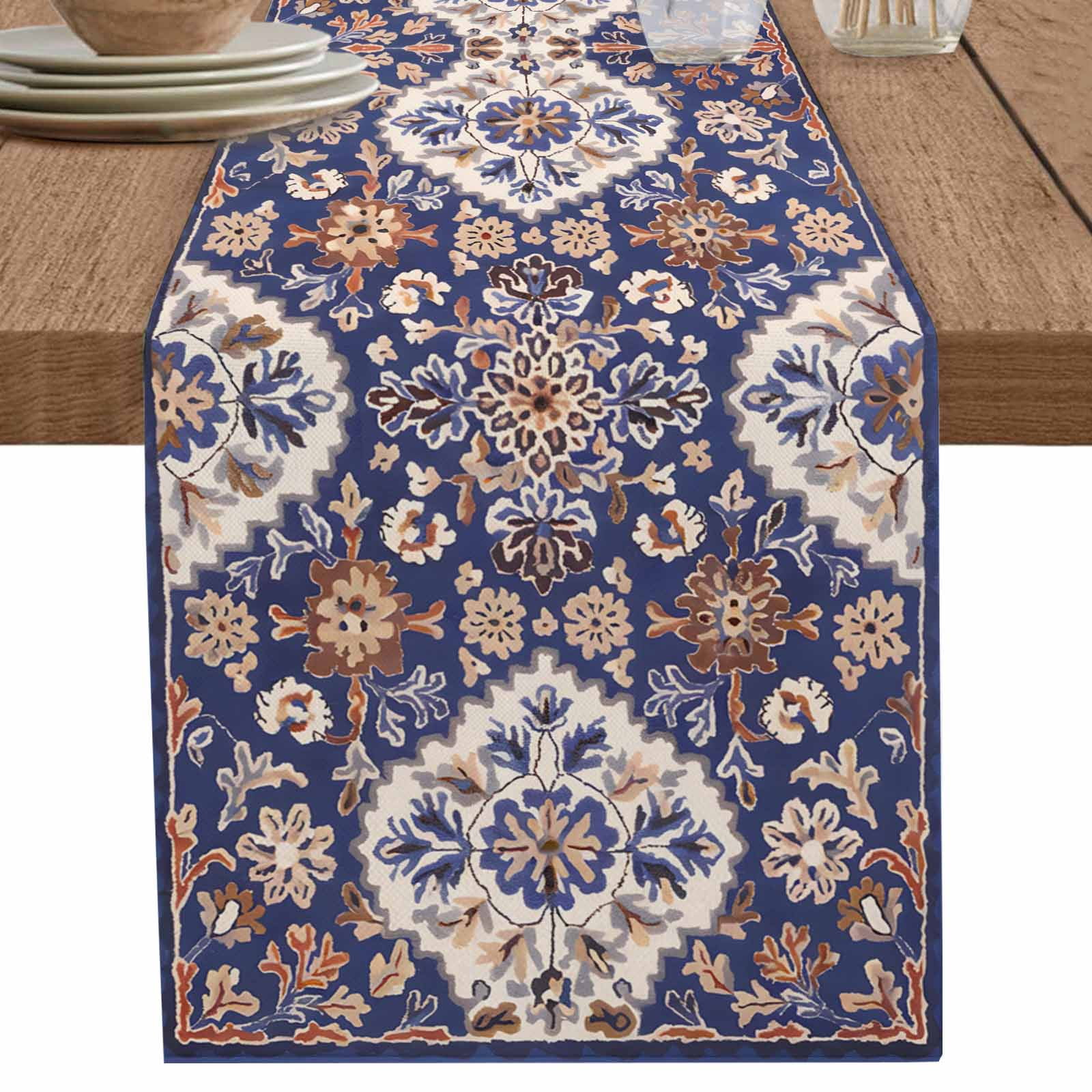 nqOlkjepod Blue Boho Table Runner 70 Inches Long Farmhouse Dress ...