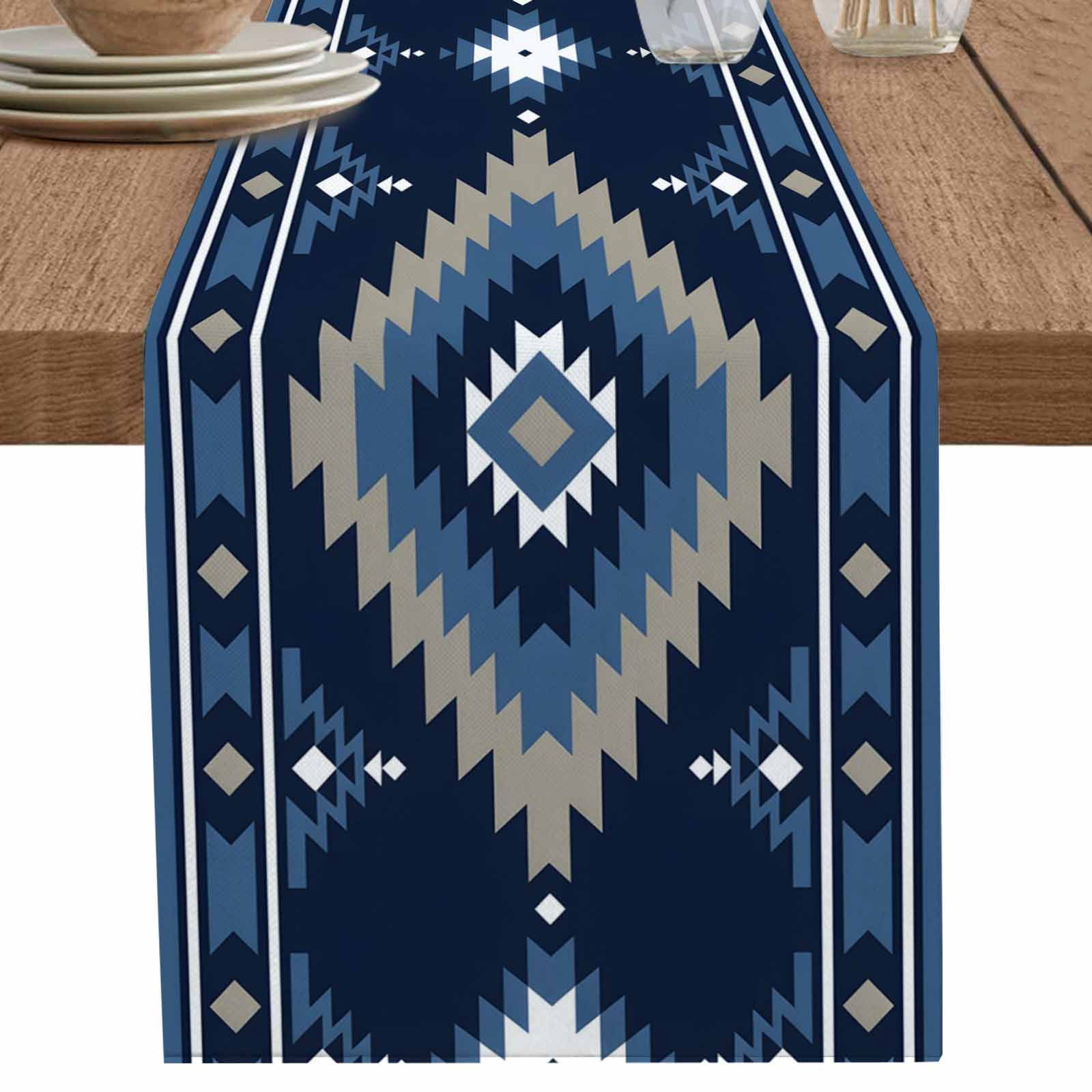 nqOlkjepod Blue Boho Table Runner 72 Inches Long Farmhouse Dress ...