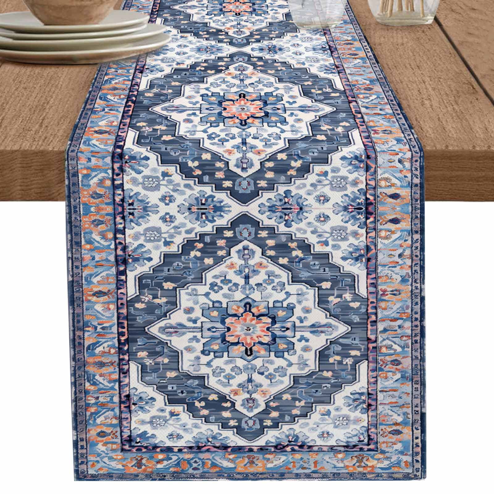 nqOlkjepod Blue Boho Table Runner 72 Inches Long Farmhouse Dress ...