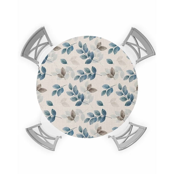 nqOlkjepod Blue Botanical Fall Round Tablecloth, Fitted Table Cover with Elastic for 36"-44" Round Tables, Pastoral Maple Leaf Autumn Rustic Table Cloth Outdoor Dinning Party Waterproof Tablecloths