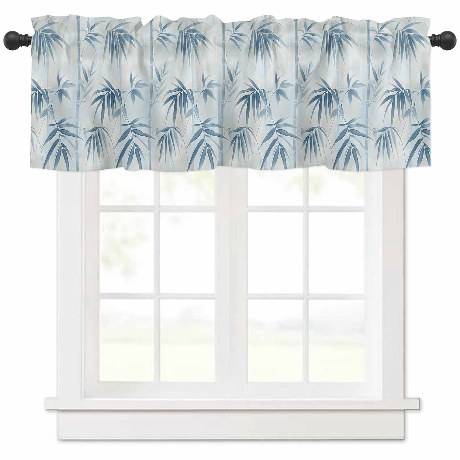 nqOlkjepod Blue Botanical Farmhouse Short Window Curtain Valances
