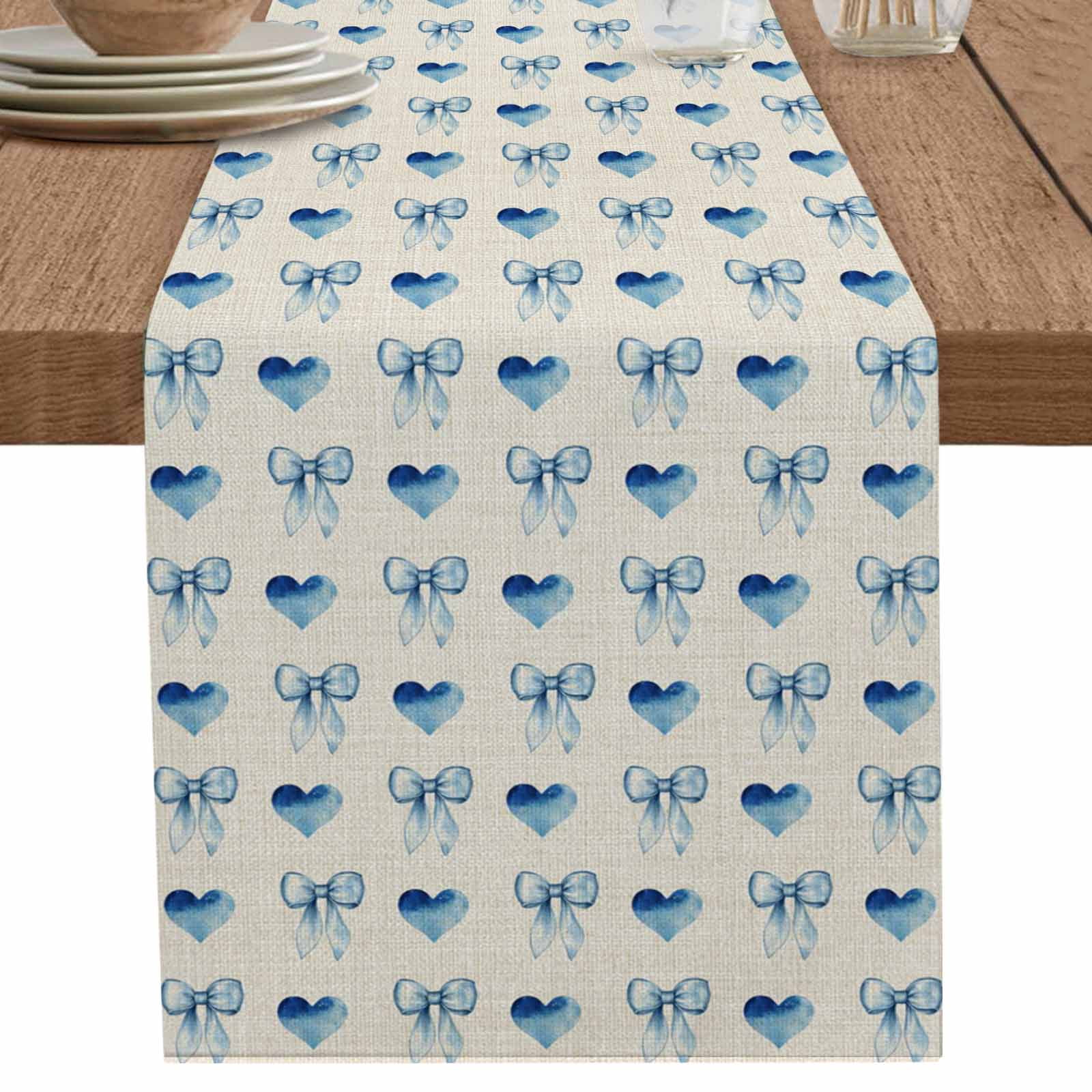 nqOlkjepod Blue Bow Love Table Runner 72 Inches Long Farmhouse Dress ...