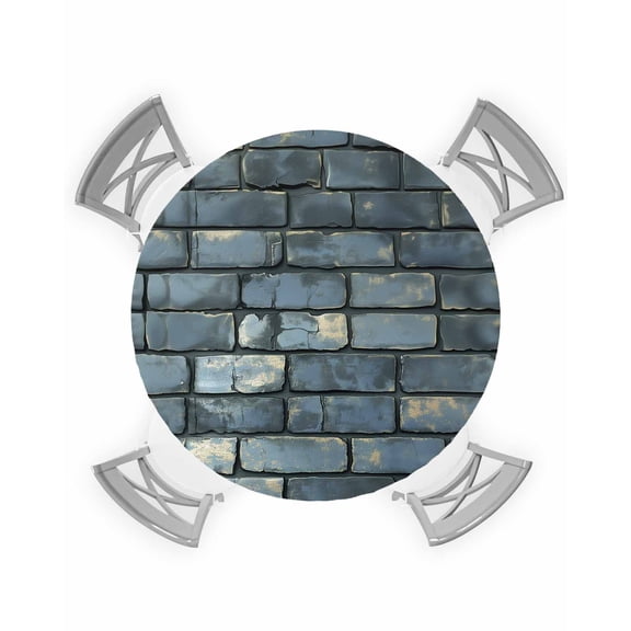 nqOlkjepod Blue Brick Wall Round Tablecloth, Fitted Table Cover with Elastic for 36"-44" Round Tables, Retro Traditional Shabby Chic Tile Table Cloth Outdoor Dinning Party Waterproof Tablecloths