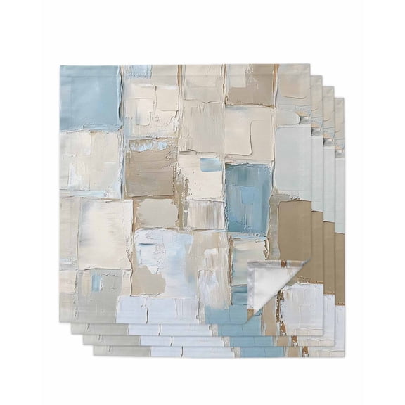 nqOlkjepod Blue Brown Color Blocks Cloth Napkins Set of 4 Reusable Dinner Napkins, Abstract Oil Painting Geometric Cocktail Napkin Washable Table Napkins for Wedding/Party/Baby Shower 20"x20"