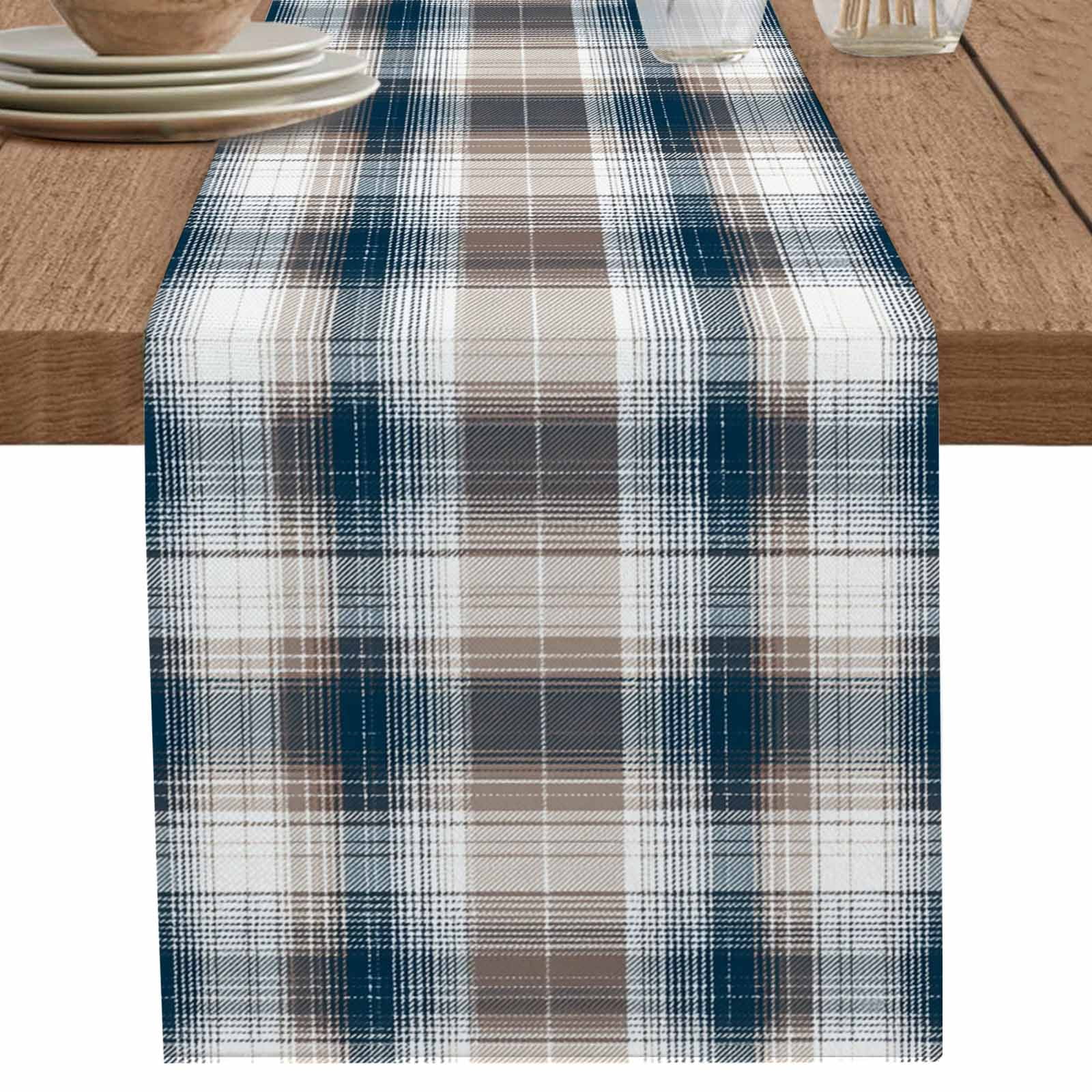 nqOlkjepod Blue Brown Plaid Table Runner 36 Inches Long Farmhouse Dress ...