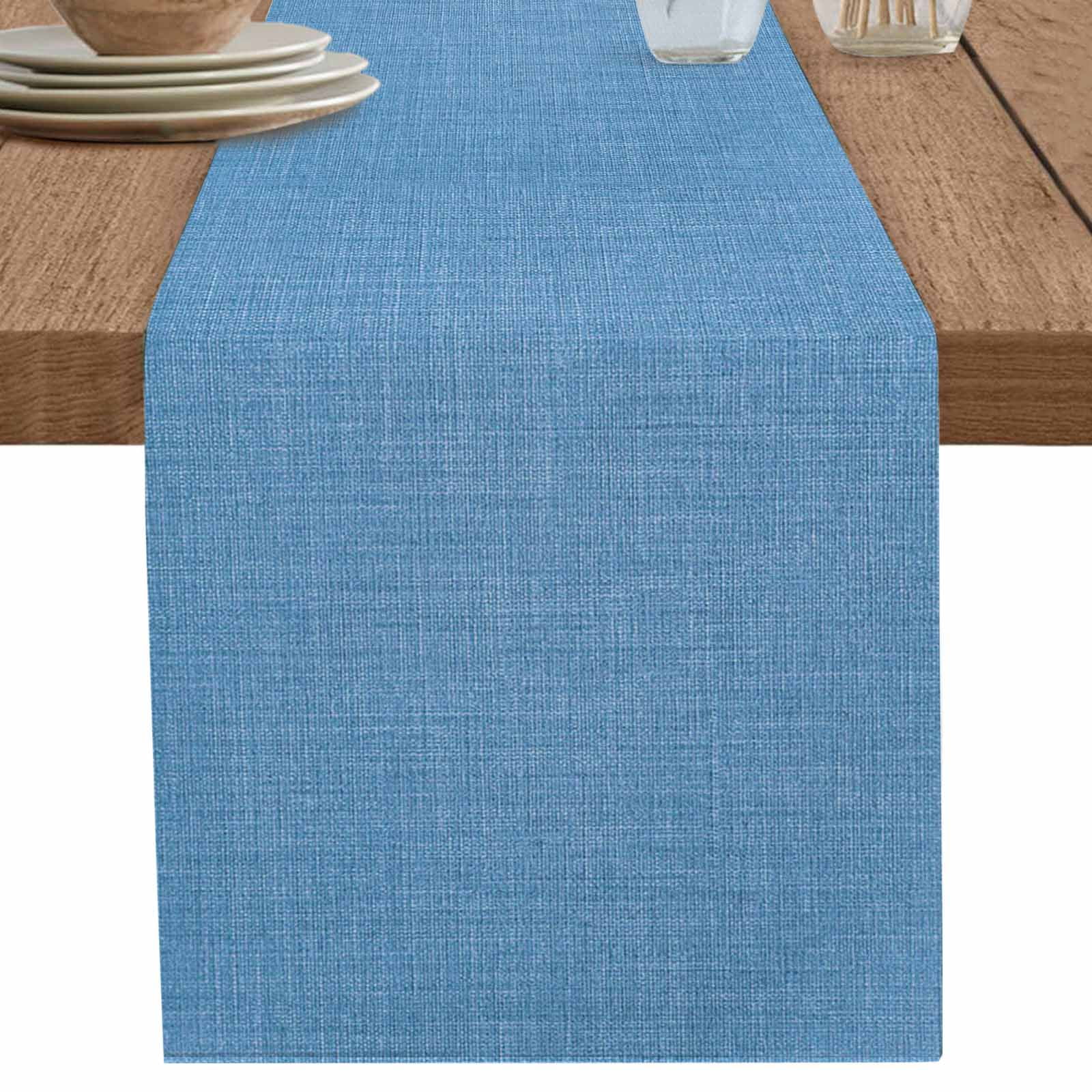 nqOlkjepod Blue Burlap Texture Table Runner 70 Inches Long Farmhouse Dress Scarves, Farmhouse Vintage Blue Dining Tablerunner for Coffee Table/Kitchen Island/Party Décor, 13" x 70"