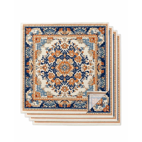 nqOlkjepod Blue Burnt Orange Boho Cloth Napkins Set of 4 Reusable Dinner Napkins, Antique Southwestern Art Cocktail Napkin Washable Table Napkins for Wedding/Holiday Party/Baby Shower 20"x20"